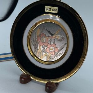 The Art of Chokin Japan 24K gold edges. Hummingbird floral